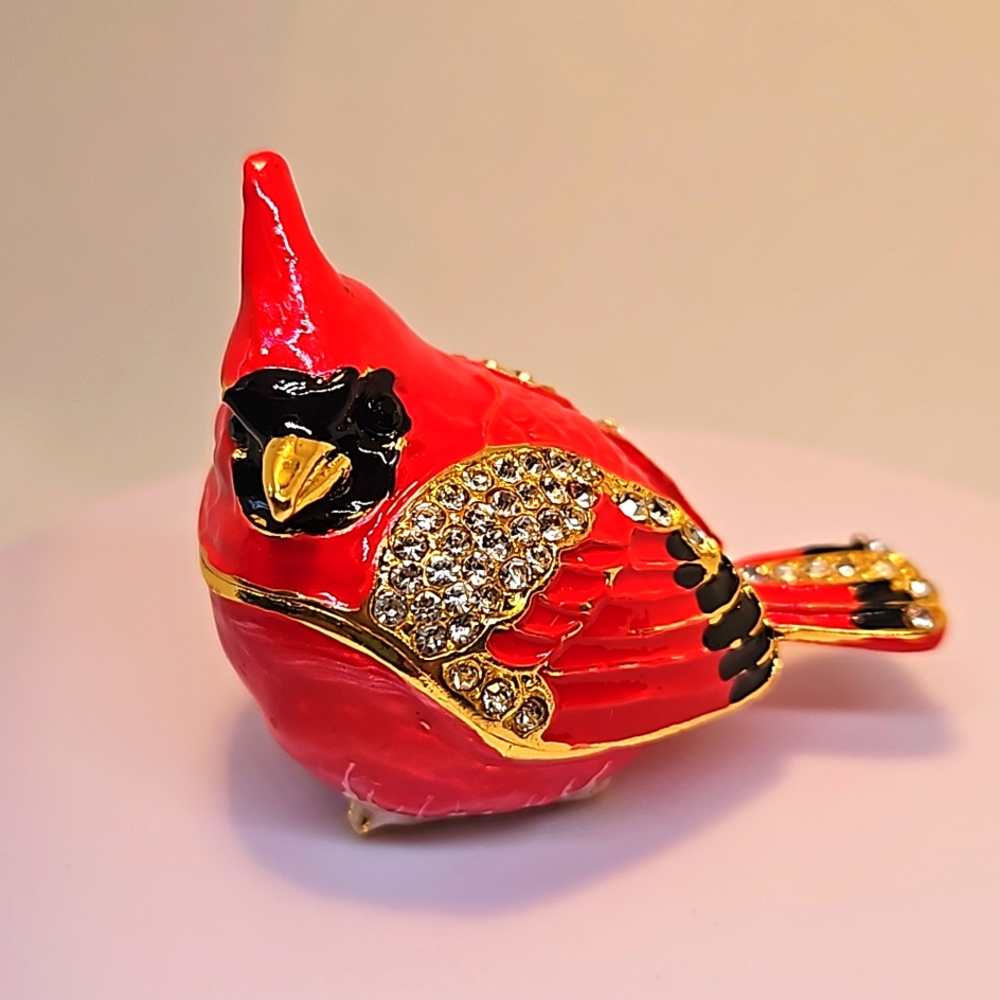 Cardinal Metal Enameled Trinket Box